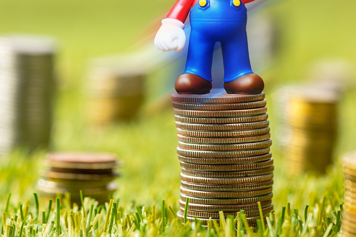 The Columns Of Coins On Grass